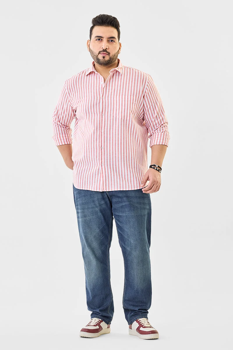 سنيتش Linen Blend Stripes Plus Size Shirt